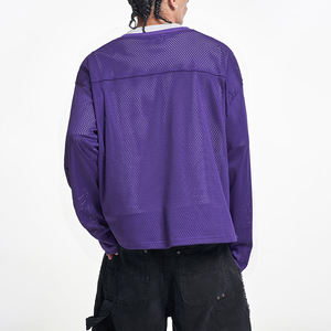 OEM Factory Custom Number Print V Neck Long Sleeve <b>T</b> <b>Shirt</b> for Men Mesh Long Sleeve Causal Oversized Fit Jersey <b>T</b> <b>Shirts</b> - Product Image 3