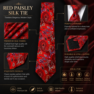 Corbata de Seda 100% con Diseño Paisley Rojo para Hombre |   Corbata Floral Ecológica de Lujo |   Accesorio de Moda Elegante y Formal para Fiestas y Negocios - Product Image 5