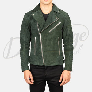 Chaqueta de Motociclista de Cuero de Gamuza Verde Esmeralda Premium para Hombre, Diseño Asimétrico con Cierre Cruzado, Hombros y Mangas Acolchados, Corte Ajustado - Product Image 6