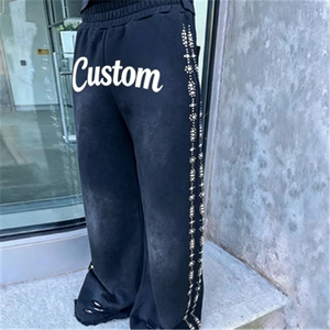 Pantalones Jogger de Algodón Grueso con Logotipo Personalizado, Pantalones Deportivos Anchos con Pedrería, Estilo Vintage, Lavado y Decolorado para Hombre - Product Image 2