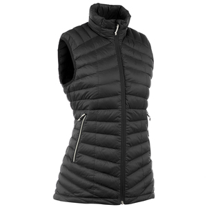 Chaleco acolchado negro para mujer, sin mangas, con cremallera frontal, cortavientos, informal, de color liso, con cuello alto - Product Image 2