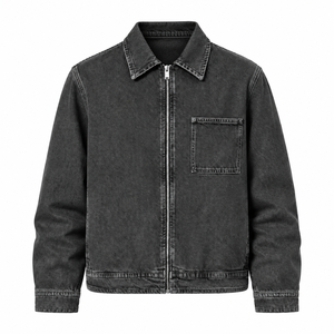 Veste en jean délavé pour homme, couleur unie, col rabattu, coupe classique, fermeture boutonnée, style décontracté automne - Product Image 1