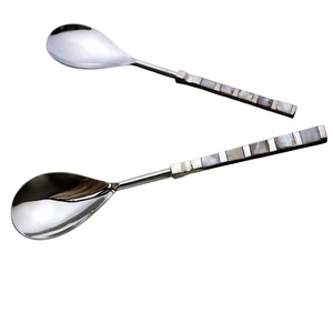 Luxury Stainless Steel Serving Spoons Set Elegant Mother Of Pearl Inlay <b>Handle</b> Designer Cutlery Flatware For Home Kitchen Use - Product Image 1