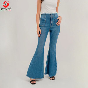 Jeans de mezclilla elásticos acampanados de cintura alta para mujer al por mayor, jeans de moda con diseño personalizado, proveedor de ropa, servicios OEM - Product Image 1