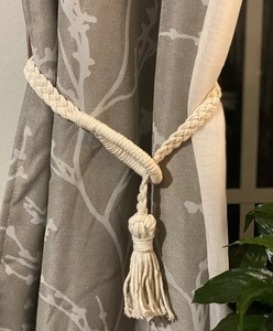 Macrame <b>Curtain</b> Tie Backs (Set of 2): Boho Tassel, 100% Cotton - Product Image 3
