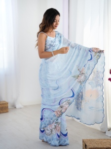 Sari en chinnon lourd pour femmes, vêtements indiens et pakistanais pour occasions spéciales, sari classique pour femmes disponible au meilleur prix - Product Image 2