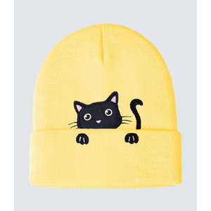 Automne hiver mignon chat 3D brodé Beanie jaune tricoté chapeaux motif à carreaux Designer Logo doux à la mode vêtements de plage - Product Image 2
