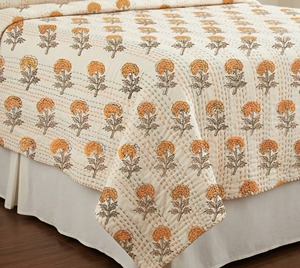 Handmade Reversible 100% Cotton Kantha <b>Quilt</b> Eco-Friendly Traditional Floral Design Skin-Friendly Washable Bedspread <b>Throw</b> for - Product Image 6