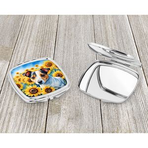 Women and Girls' <b>Compact</b> Travel Makeup <b>Mirror</b> Jack Russell Terrier Sunflowers Decorative Pocket Folding Handheld Gift - Product Image 3