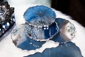 Blue & Silver <b>coaster</b> <b>sets</b> with irregular shapes, geode agate style <b>coasters</b> made resin Housewarming gift - Product Image 5