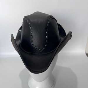 Chapeau de cowboy en cuir unisexe, style western, cousu à la main, réglable 56-58 cm, chapeau décontracté pour adultes, toutes saisons - Product Image 1