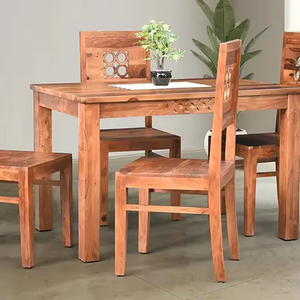 Ensemble de table à manger en bois massif 4 places, table rectangulaire en bois et chaises, finition naturelle, table à manger de cuisine pour la maison - Product Image 1