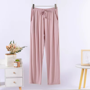 Women Solid <b>Black</b> Knitted Drawstring Sleep Bottoms Casual Full Length Soft Mid Rise Pants Summer Wear - Product Image 2