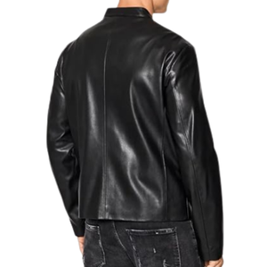 Casual Men's Black Eco-Friendly Breathable Leather Winter <b>Jacket</b> Stand Collar Front Logo Customizable OEM Service Fashion <b>Jacket</b> - Product Image 2