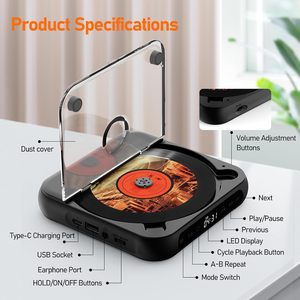 Portable <b>CD</b> Player Bluetooth 5.3, Rechargeable MP3 Discman, USB, 1200mAh, Type-C, 3.5mm Audio, OEM/ODM for <b>Custom</b> - Product Image 1