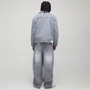 Jean baggy délavé sur mesure pour homme, coupe décontractée, jambe large, taille mi-haute, qualité supérieure, style streetwear - Product Image 2