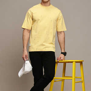 Men Oversized Distressed T Shirt Cotton Ripped Tee Casual Streetwear Loose Fit Vintage Washed Summer Fashion Blank Custom - Product Image 3
