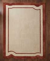 Tapis rectangulaire classique avec centre bleu et bordure crème marine, en laine tuftée, antidérapant, pour salon