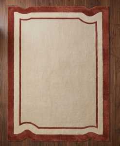Tapis rectangulaire classique avec centre bleu et bordure crème marine, en laine tuftée, antidérapant, pour salon - Product Image 4