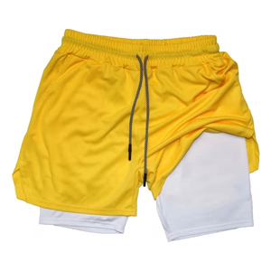 High Quality Gym <b>Short</b> For Men's Yellow Color Anti Wrinkle Quick Dry Double Layer <b>Compression</b> <b>Shorts</b> For Adult - Product Image 1