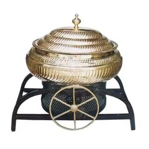 Wholesale Customizable Classic Round Metal Chafing Dish Food Warmer with Stainless Steel <b>Lid</b> and Handles 24cm Polished Finish - Product Image 5