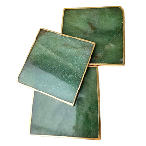 Wholesale Modern Feng Shui Decor <b>Coaster</b> Green Aventurine Polished Crystal Gemstone Gold Plating Square Drinks Platters For Sale - Product Image 3