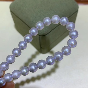 Collier de perles d'eau douce Wenchi en lin véritable, brillant, 6-7 mm, couleur bleu argenté de l'eau de mer, qualité Chine - Product Image 2