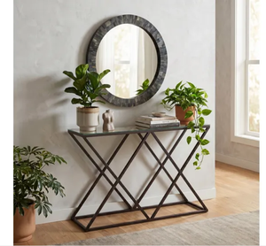 <b>Black</b> Metal <b>Console</b> Table Modern Entryway Sofa Table Geometric Accent Table for Living Room Hallway - Product Image 6