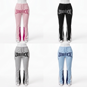 Pink Embroidered Heavyweight Solid 100% Cotton Quick Dry Tracksuit Pants Women Drawstring Jogger Sweatpants Side Stripe Casual - Product Image 4