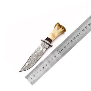 Couteau Bowie artisanal en acier Damas de qualité industrielle, manche en os de chameau, étui en cuir fin, couteau de camping en plein air - Product Image 6