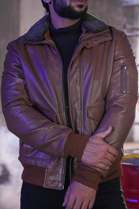 Vestes pour hommes, tendance, de haute qualité, en cuir véritable, veste de motard, OEM, logo personnalisé, col en fourrure, vente en gros pour hommes - Product Image 2