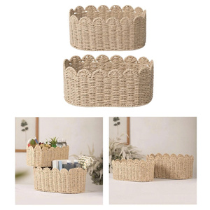 Nouveauté : Panier de rangement ovale en jonc de mer naturel tressé à la main, bord festonné, idéal pour la décoration de la maison et de la table - Product Image 4