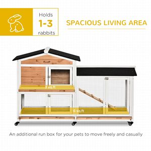 Recinto Mobile per Conigli da Interno da 62 Pollici, Gabbia per Animali di Taglia Grande con Vassoio Estraibile in Legno Giallo e Rampa in Ferro per l'Allevamento - Product Image 4