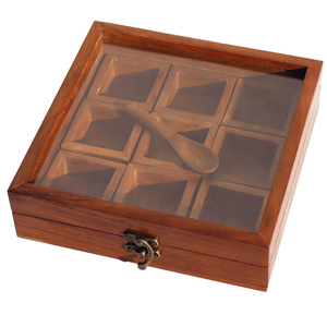 Boîte à épices en bois, fournisseur en gros, couvercle en acrylique, forme carrée, 9 compartiments pour herbes et épices, gadgets de cuisine, support à épices en bois - Product Image 2