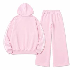Conjunto Deportivo Rosa Pastel para Mujer, Sudadera con Capucha de Corte Holgado, Pantalones Anchos, Logotipo Personalizado, Ropa Deportiva Informal, Ropa Casual de Primavera OEM - Product Image 4