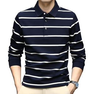 Chemise décontractée à col boutonné pour homme, rayée, à manches longues, en coton 100% respirant, tissée et délavée - Product Image 1