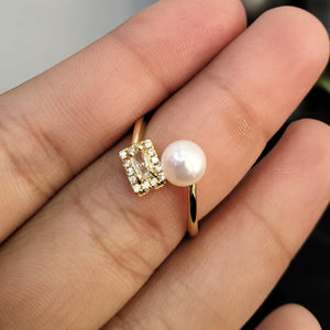 Anillo Ajustable de Perlas de Agua Dulce Cuadradas con Diamantes Americanos y Diseño Floral, Talla Única, Banda Abierta, Joyería de Perlas, Anillo Redimensionable, Proveedor - Product Image 2