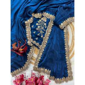 Sari de soirée de créateur avec tissu à paillettes et broderie en cordon, look élégant - Product Image 4