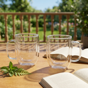 Gobelet en verre à double paroi transparent réutilisable de style nordique pour boissons chaudes/froides, maison, bureau, camping, usage quotidien - Product Image 1