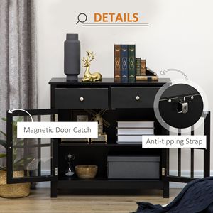 Black <b>Kitchen</b> <b>Sideboard</b> Buffet Cabinet with Glass Doors Adjustable Shelf 2 Drawers Accent Accent <b>Kitchen</b> Storage Furniture - Product Image 2