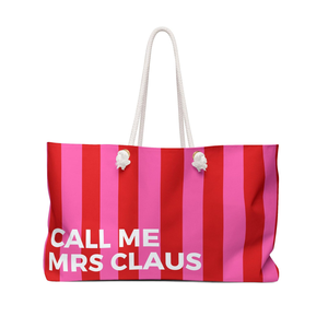 กระเป๋าถือลายทาง Call Me Mrs Claus สำหรับวันหยุดคริสต์มาส  กระเป๋าสะพายขนาดใหญ่สำหรับเดินทางค้างคืน  กระเป๋าของขวัญ - Product Image 1