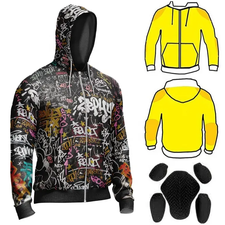 3-Layer Multi Functional Protective Motorcycle Hoodie with branded Abrasion Resistant and Cut Proof Reinforced Lining material