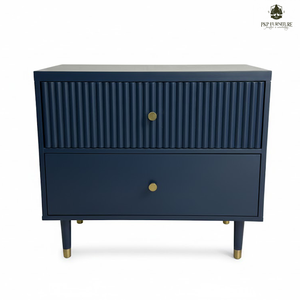 PKP FURNITURE Eco-Friendly Comfortable Modern <b>2</b>-<b>Drawer</b> <b>Chest</b> Navy Blue Midcentury Bedroom Furniture with Gold Knobs and Legs - Product Image 1