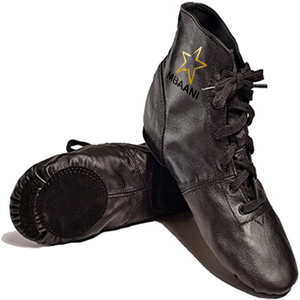 MBAANI Chaussures de danse jazz en toile à talon plat pour femme, chaussures de ballet souples à lacets noires - Product Image 3