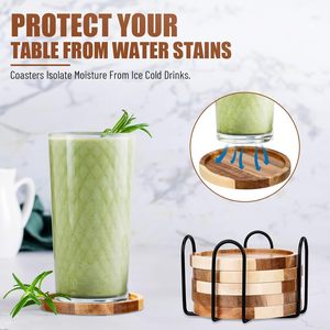 Sous-verres en bois d'acacia pour boissons, antidérapants et isolants pour tasses à café et à thé, verres à vin - Product Image 3
