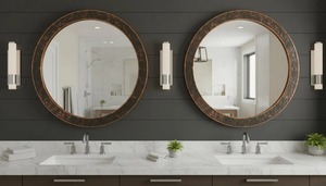 Hammered Handmade Wooden Round Crystal Glass Wall <b>Mirror</b> REHMAN <b>CRAFT</b> - Product Image 2