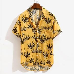 Yeliow Floral Print Design Breathable Men's Casual BeechWear Summer Shirt 300 Grams Quick Dry Eco-Friendly Short Sleeve 100%poly - Product Image 1