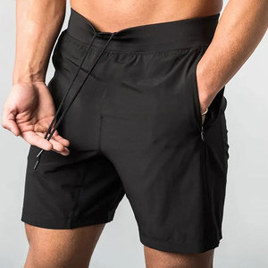 Shorts de sport pour homme, noirs unis, à séchage rapide, avec cordon de serrage, taille élastique, vêtements de course décontractés, longueur courte, polyester - Product Image 4