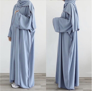 Nouvel ensemble Abaya musulmane de Dubaï, dernier design, couleur unie, 3 pièces avec hijab, Abaya femme, Kaftan en crêpe, Khimar, ensembles Abaya musulmanes pour femmes - Product Image 2