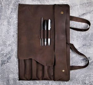 Rouleau à couteaux professionnel en cuir de vachette de luxe, résistant aux odeurs, robuste, organiseur pour chef, rouleau à outils personnalisé LSKR-0043 - Product Image 2